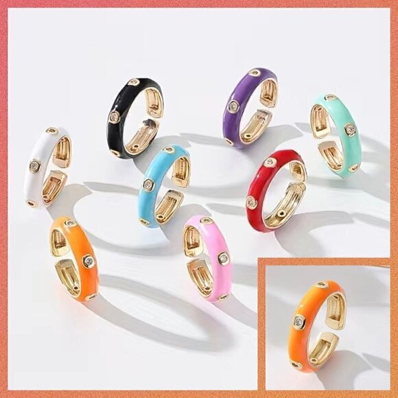 Thin Enamel and Copper Adjustable Stackable Ring #1210 - Picture 1 of 7